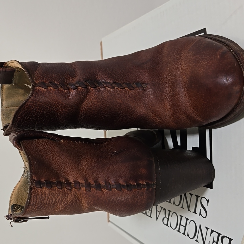 FRYE ILANA WHIPSTITCH DISTRESSED WESTERN COWBOY COGNAC ANKLE BOOTS BOOT 6.5 BOX - Picture 15 of 16